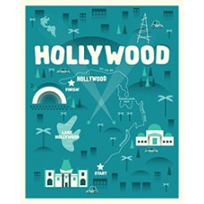 Hollywood Sign Close Up Map Poster -- blue